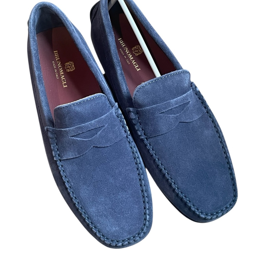 Bruno Magli Blue Suede Taratno Driving Loafers, Size 9, Brand‎ New